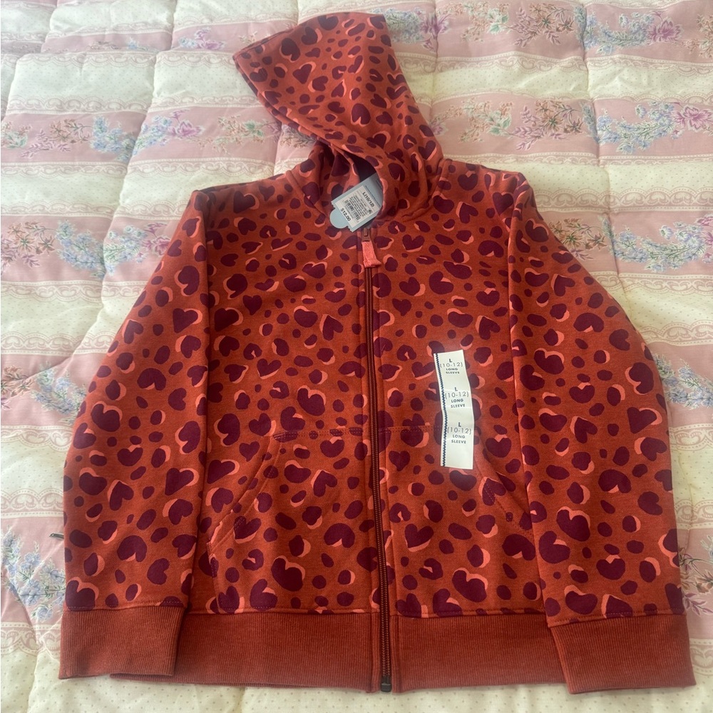 Hearts. Cat and Jack zipper hoodie for girls who love cheetah.